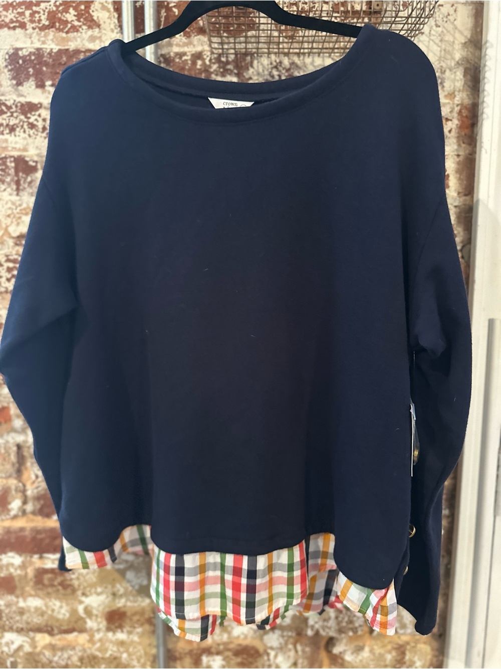 crown & ivy Navy Curvy Crewneck Layered Top, size 0X
